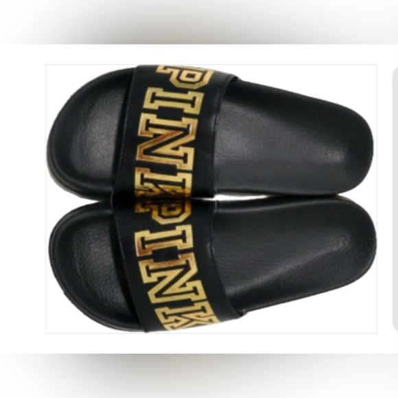 Black and Gold Slide Sandals - Picture 1 of 10